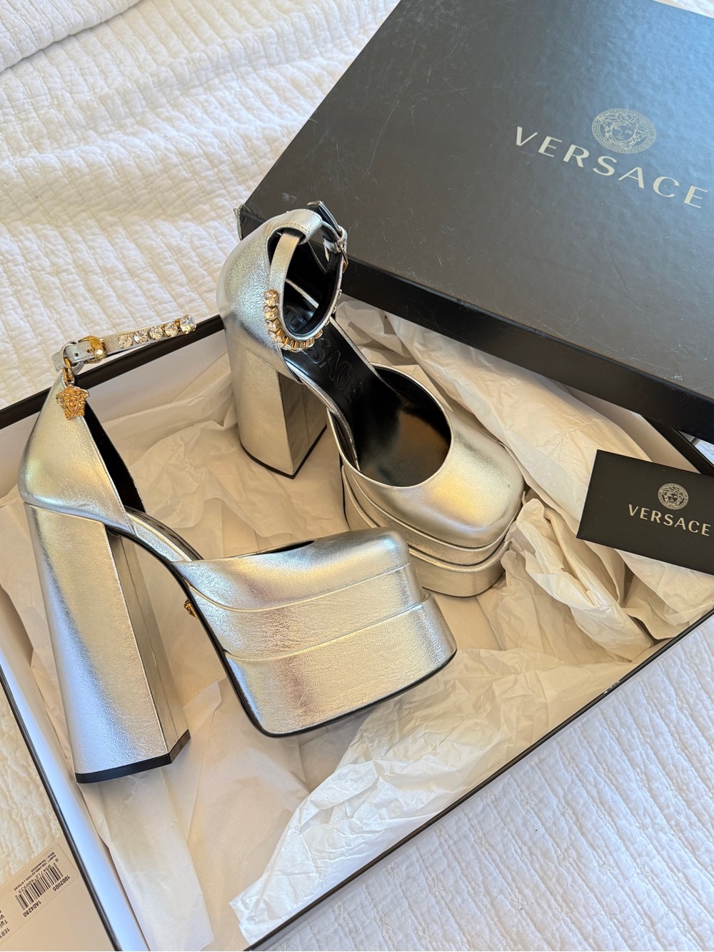 Versace Authentic Aevitas Medusa Silver Leather Chunky Platforms *Sold Out* BWT